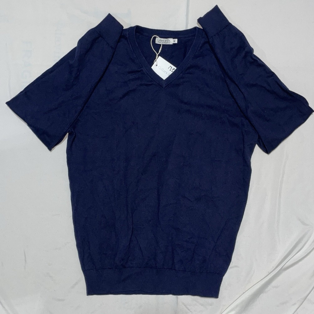 Collars and Co Luxury Touch Cotton‎ Cashmere V-Neck Sweater Navy Mens M